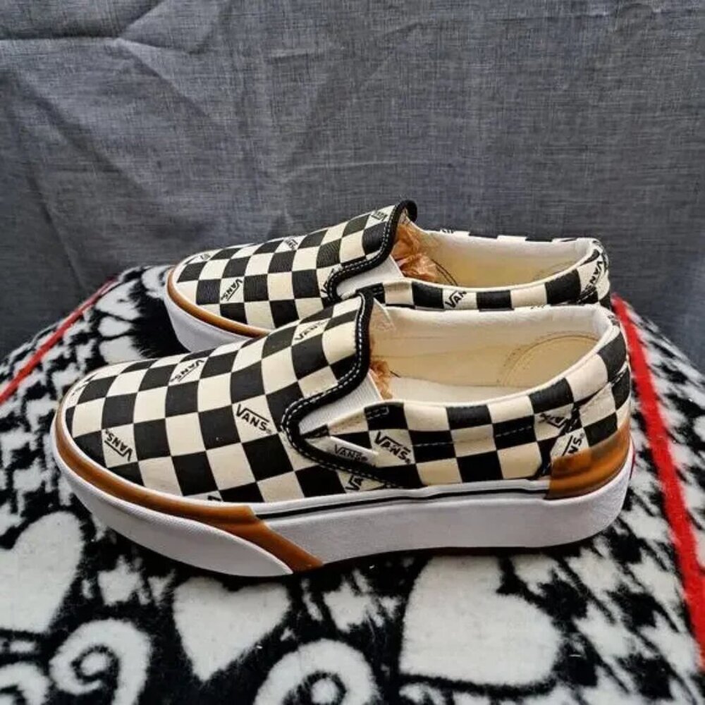 VANS Era Stacked Checkerboard Slip On Canvas Shoes, New